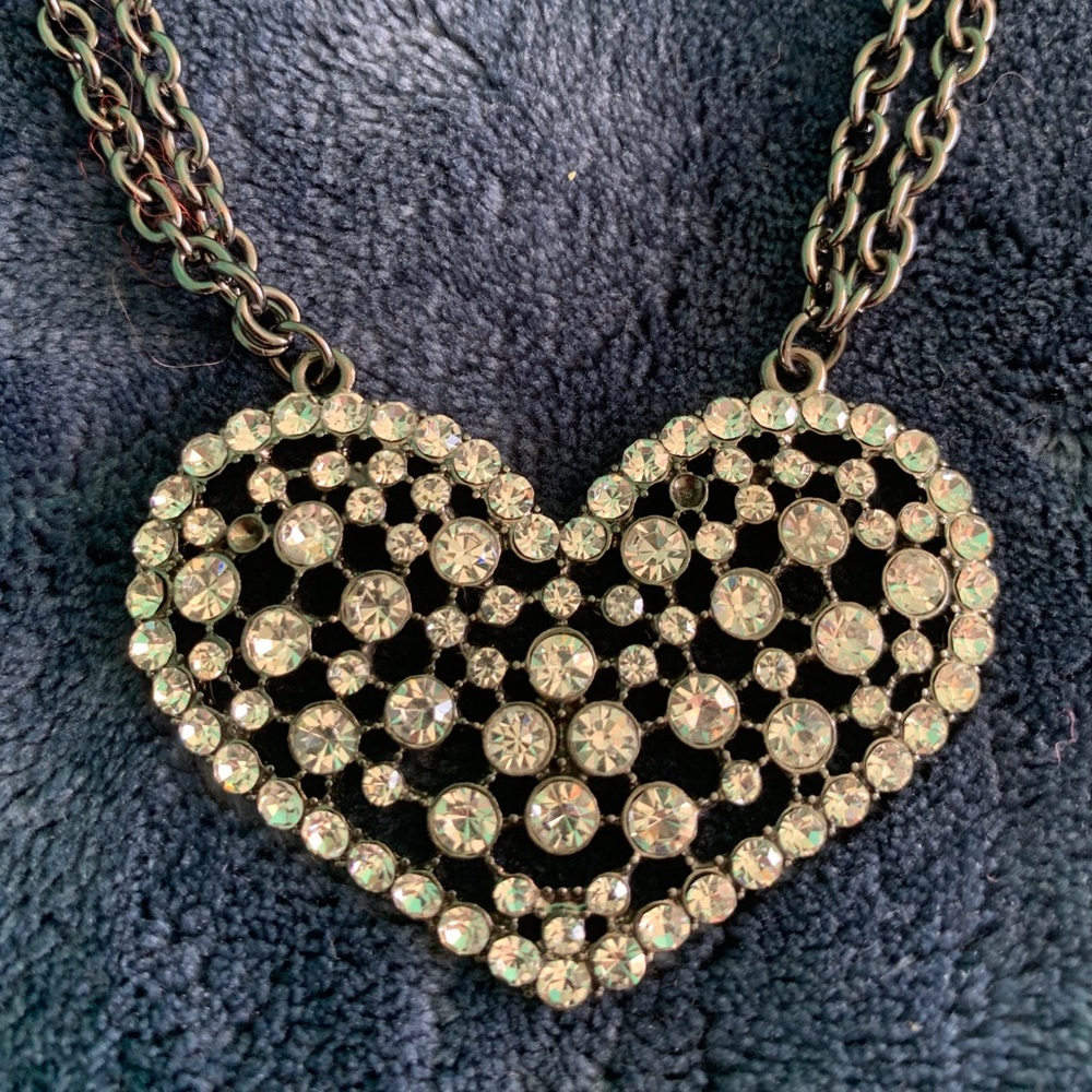 Large Rhinestoned Heart Necklace